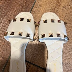 Studded White Slide Sandals